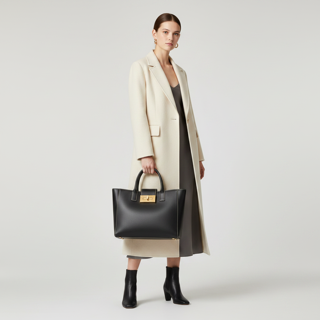 Elegantní žena s černou tote kabelkou Aurelle