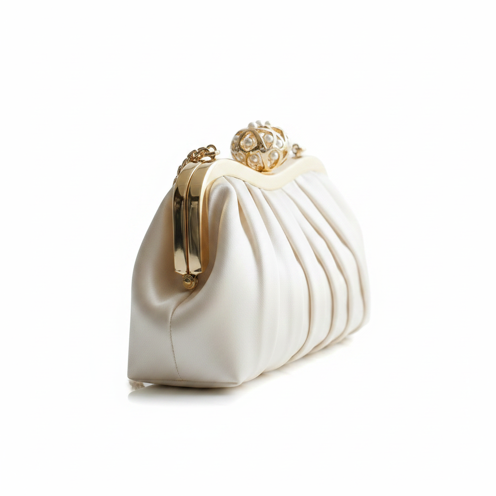 Elegantní večerní clutch v krémově bílém - pohled zboku