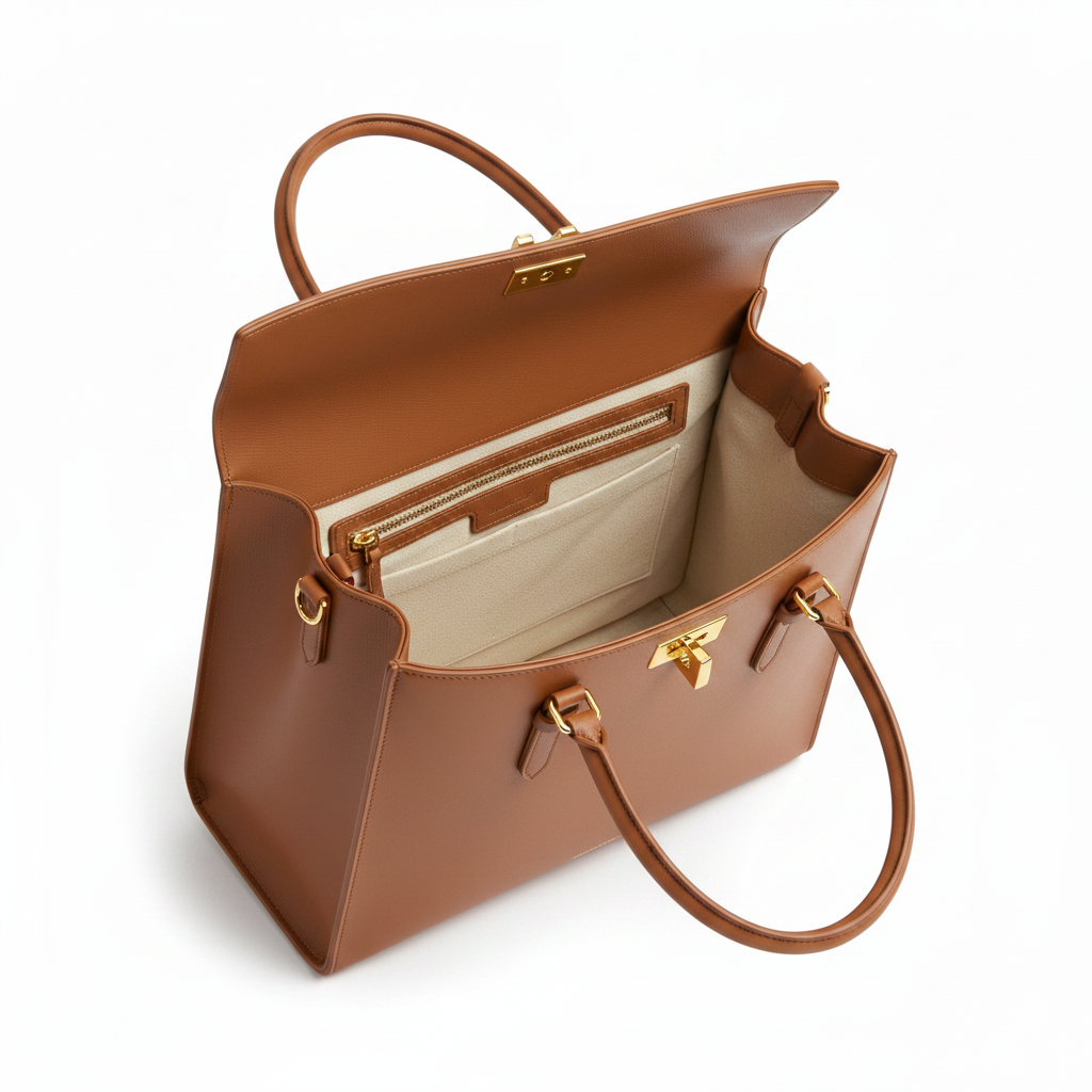 Luxusní tote bag z velbloudí kůže - pohled zevnitř