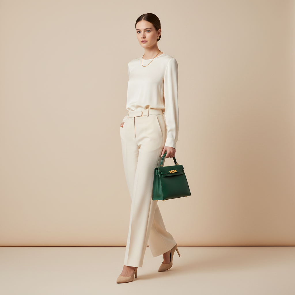 Elegantní žena s emerald kabelkou Aurelle